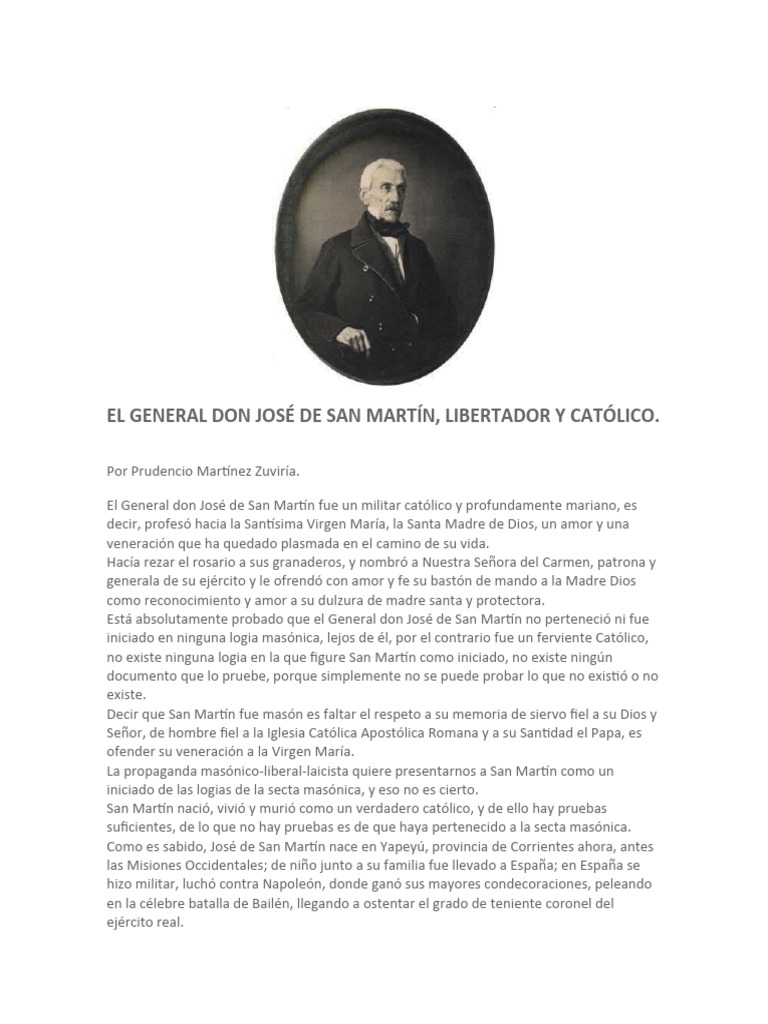 EL GENERAL SAN MARTIN, LIBERTADOR Y CATÓLICO. | PDF | Masonería