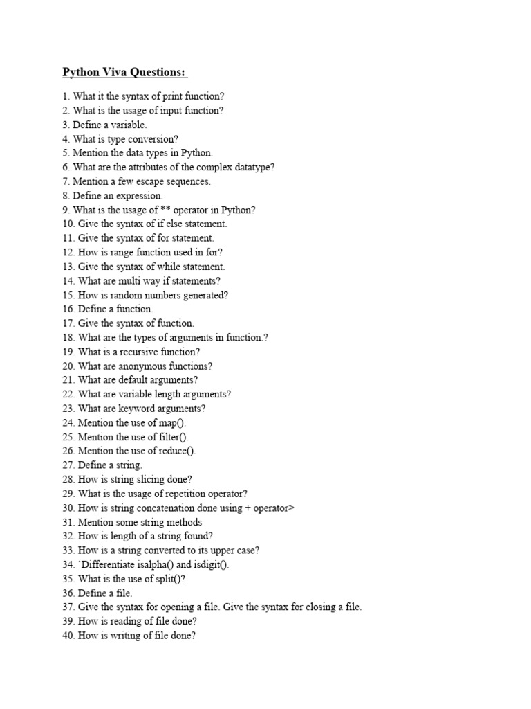 Python Viva Questions | PDF | Parameter (Computer Programming) | String ...