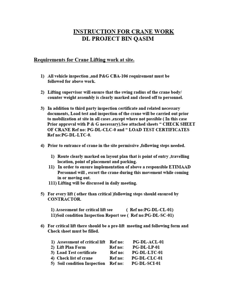 Instruction For Crane Work | PDF | Crane (Machine) | Transport