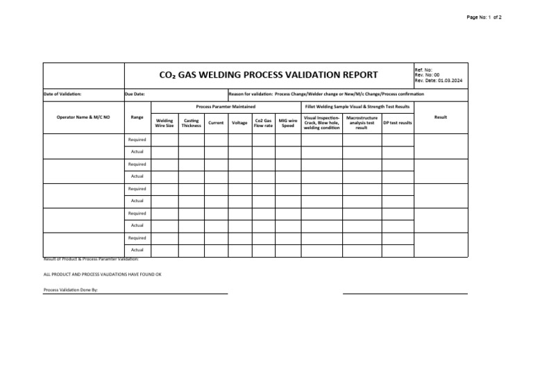 Co2 Welding Process Validation Report PDF