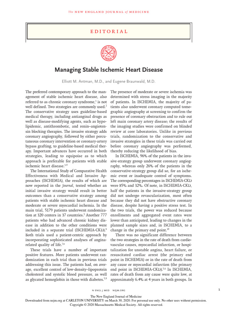 Managing Stable Ischemic Heart Disease | PDF | Myocardial Infarction ...