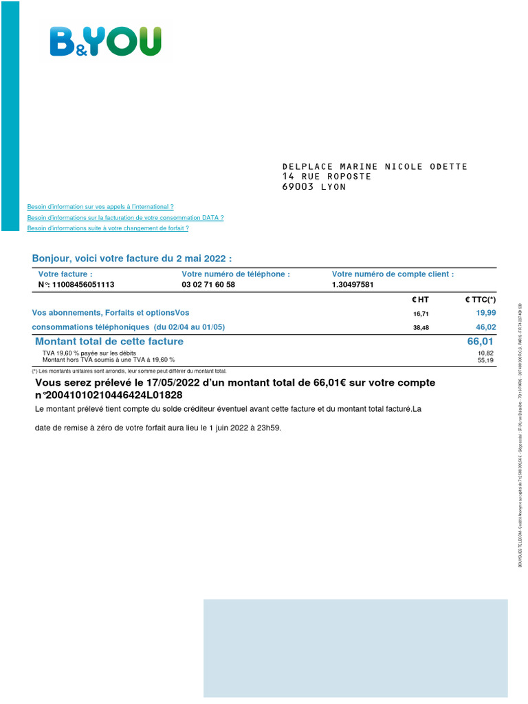 Détails de votre facture Bouygues Telecom | PDF | Taxe sur la valeur ...