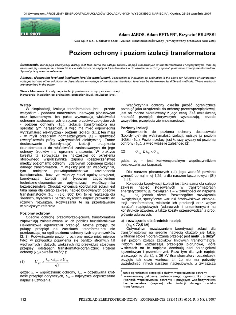 Poziom Ochrony I Poziom Izolacji Transformatora | PDF