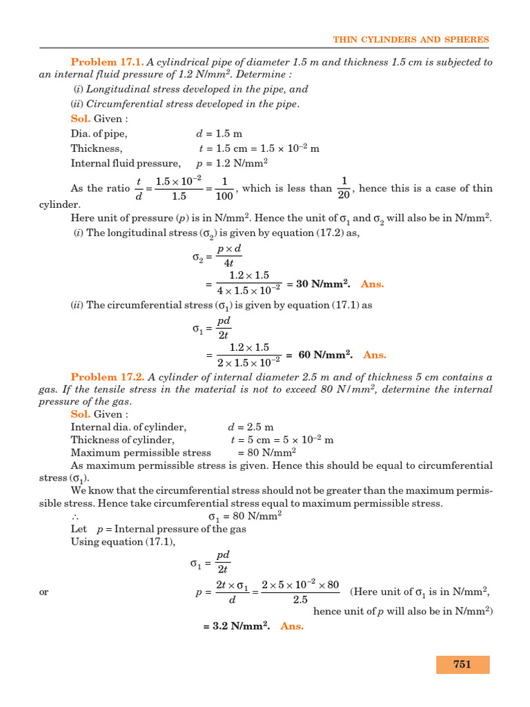 MMEN 226 - Worked Examples On Thin Walled Cylinders, Set 5 | PDF ...