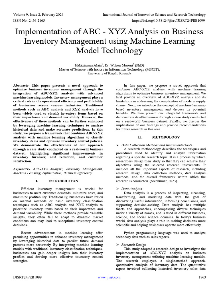 Implementation of abc xyz analysis on business inventory management