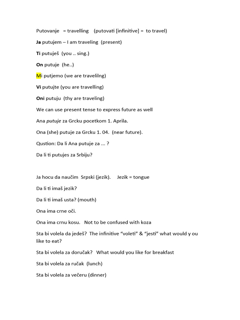 Serbian Language Travel Phrases Guide | PDF | Linguistics