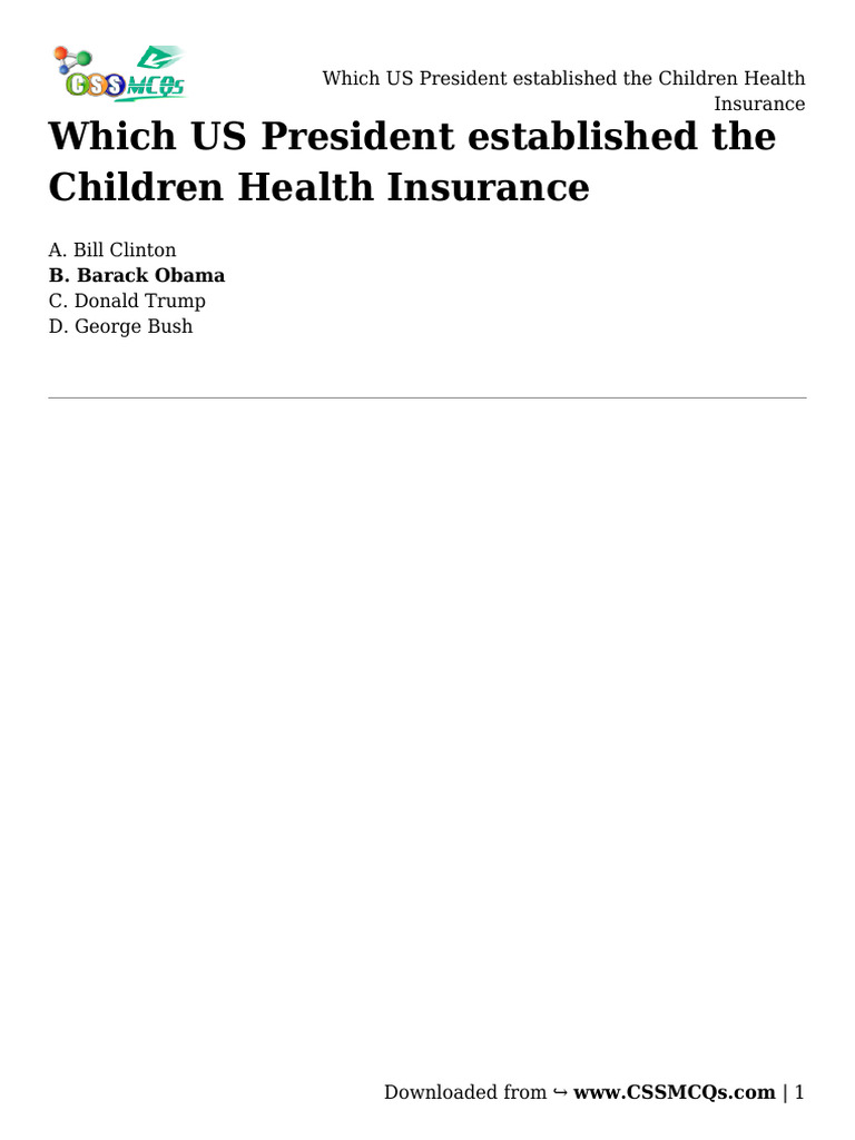 Which US President Established The Children Health Insurance PDF