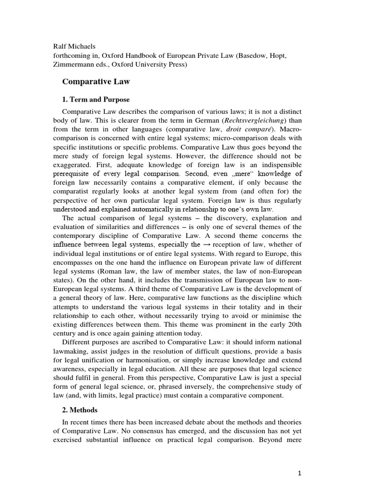 Comparative Law: Methods and Development | PDF | European Union Law ...