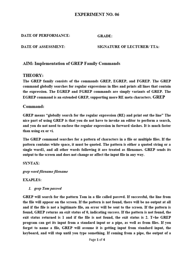 GREP Command Usage and Examples | PDF | Regular Expression | Software ...