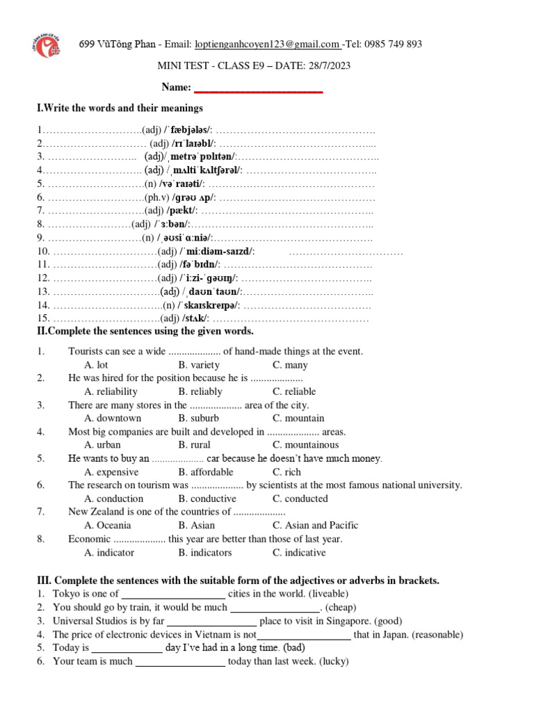 Mini Test E9 Pdf