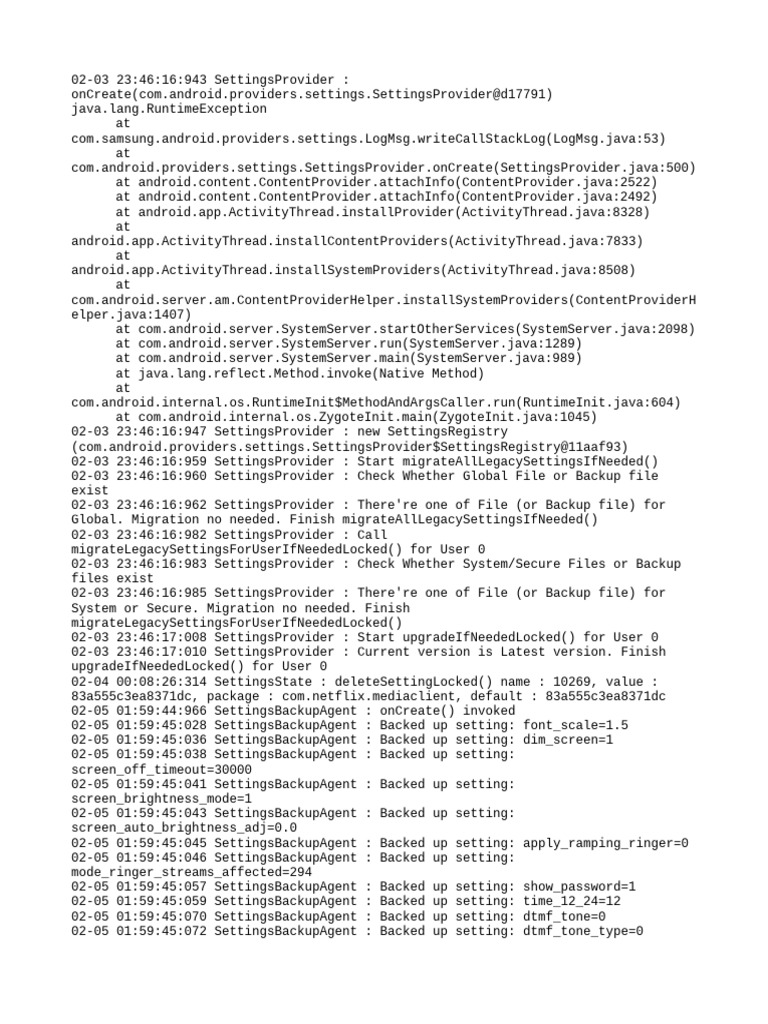 Samsung Settings Provider Log Analysis | PDF | Java (Programming ...