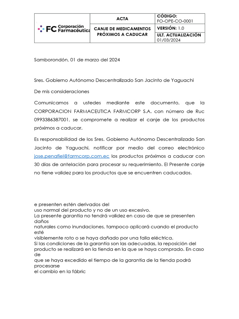 Acta Próximos A Caducar | PDF