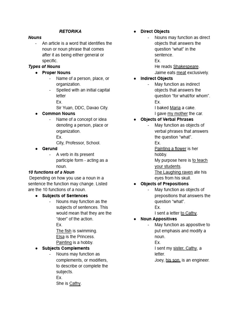 English Reviewer Nouns Pronouns Pdf Pronoun Noun