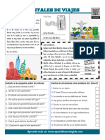 Postales de Viajes Travel Postcards Spanish PDF Worksheet