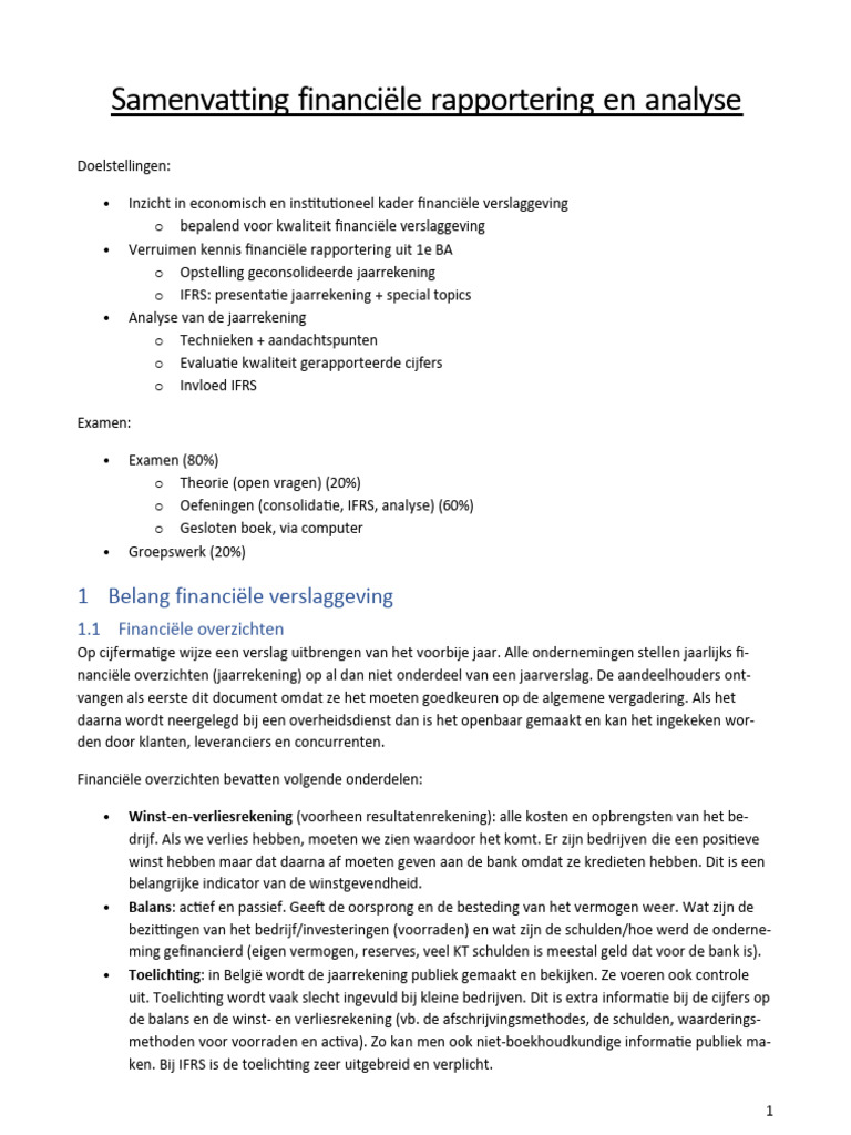 Samenvatting Financiële Rapportering en Analyse | PDF