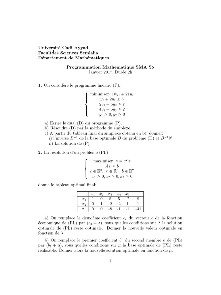 Résolution de Problèmes de Programmation Mathématique | PDF ...