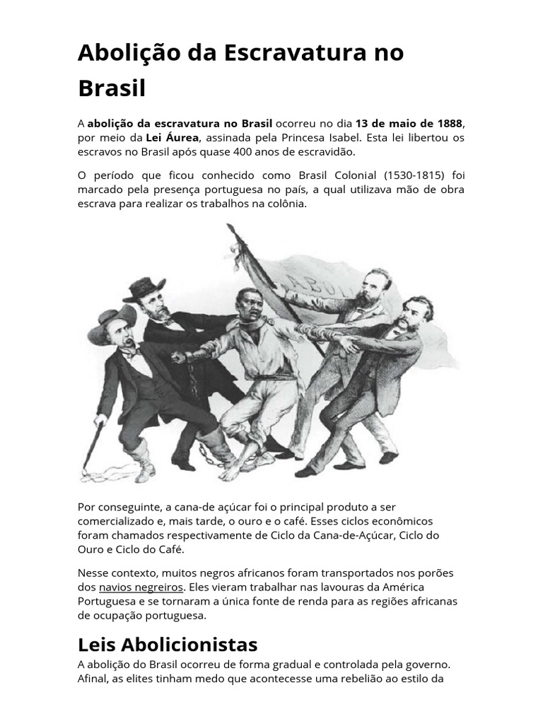 Abolição da Escravatura no Brasil | PDF | Escravidão | Abolicionismo