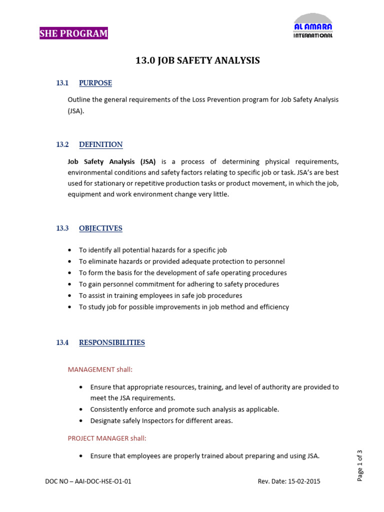 13 Job Safety Analysis Program | PDF | Workplace | Safety