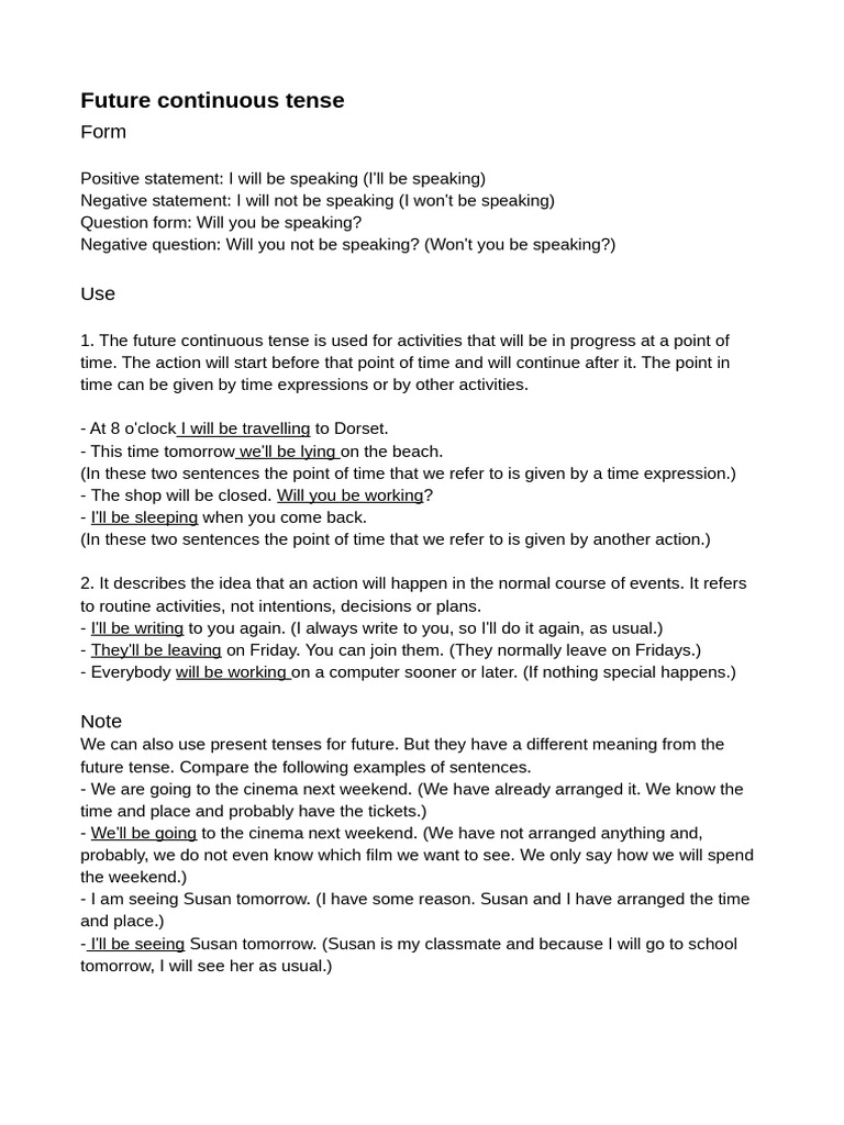 Understanding Future Continuous Tense | PDF | Grammar | Linguistics