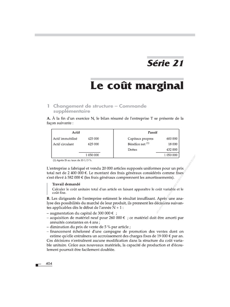 Exercice Le Cout Marginal | PDF