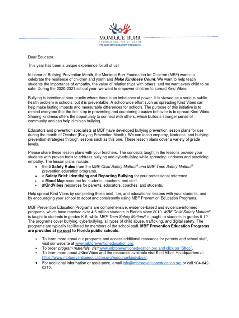 Bullying Prevention Lesson Plan 2020912 PDF Cyberbullying Bullying