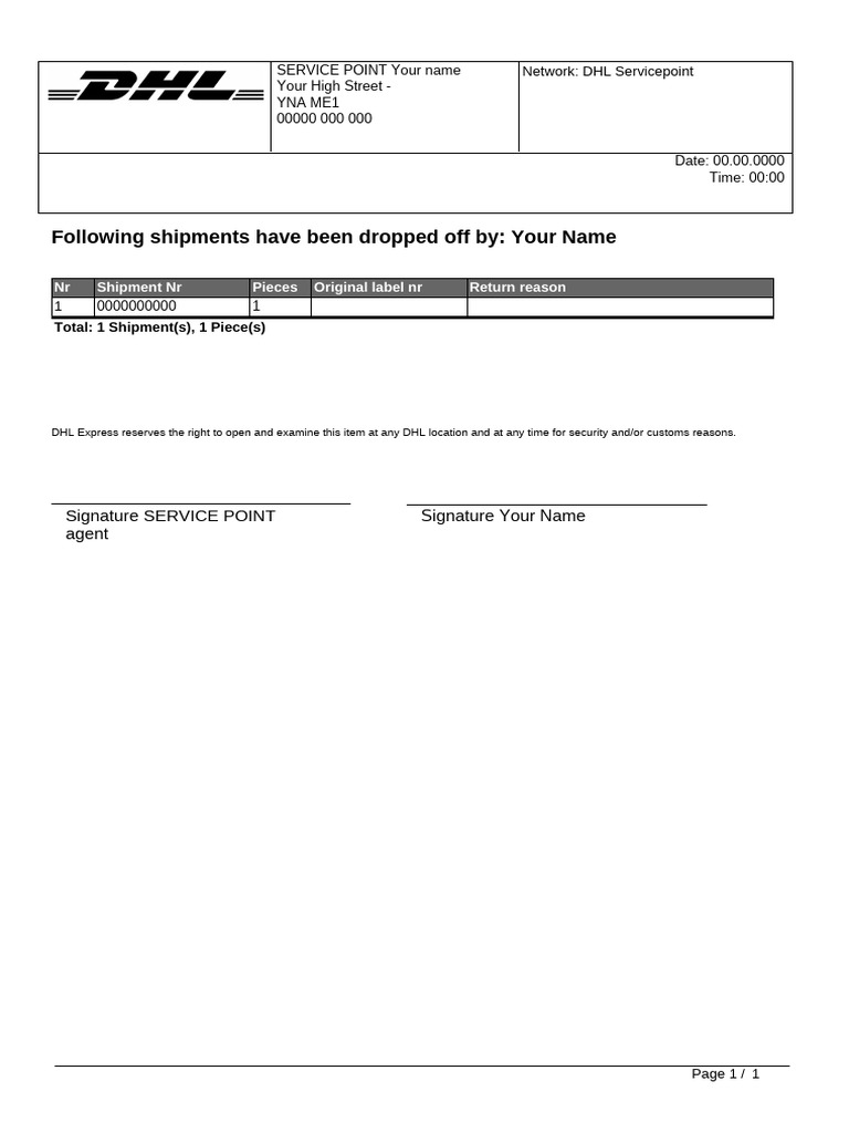Dhl drop off template pdf