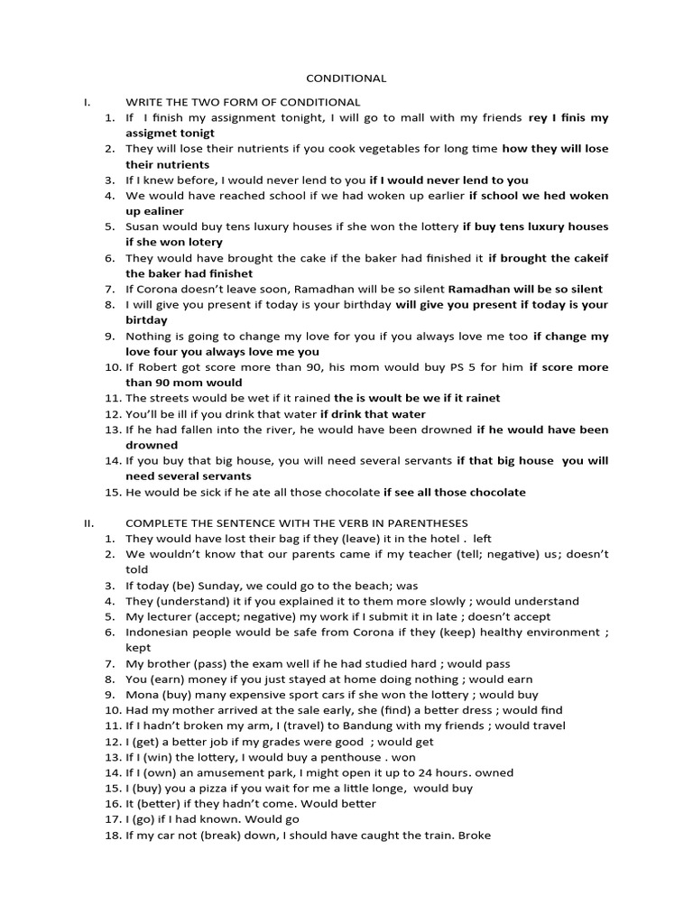 Conditional Sentences Exercises | PDF