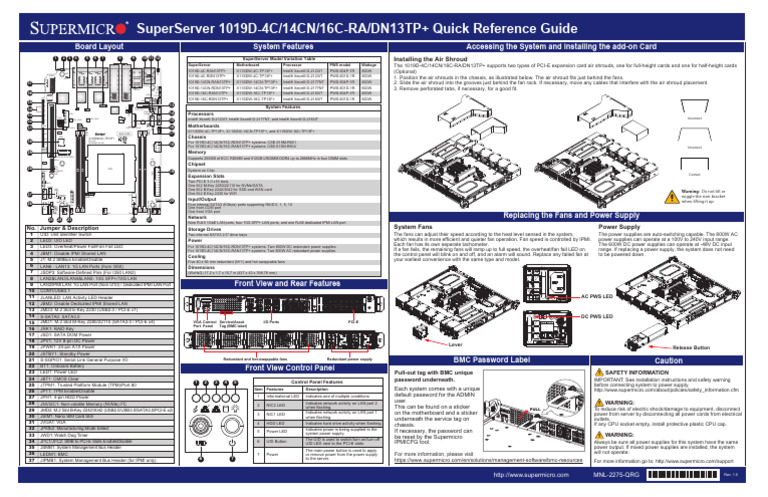 SYS-1019D-16C-RAN13TP+ Quick Reference Guide | PDF | Power Supply ...