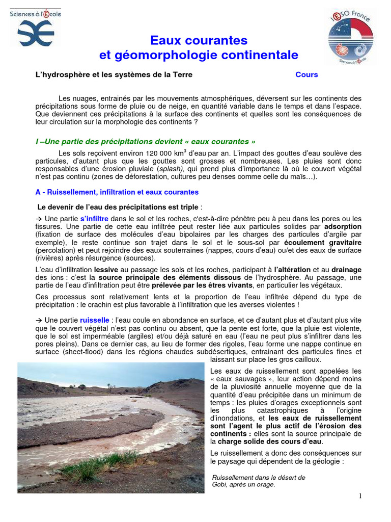 Eaux courantes et morphologie continentale | PDF | Ruisseau | Ruissellement