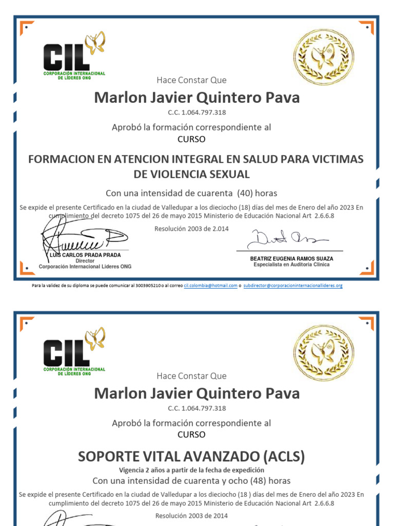 Certificados de Formación CIL 2023 | PDF