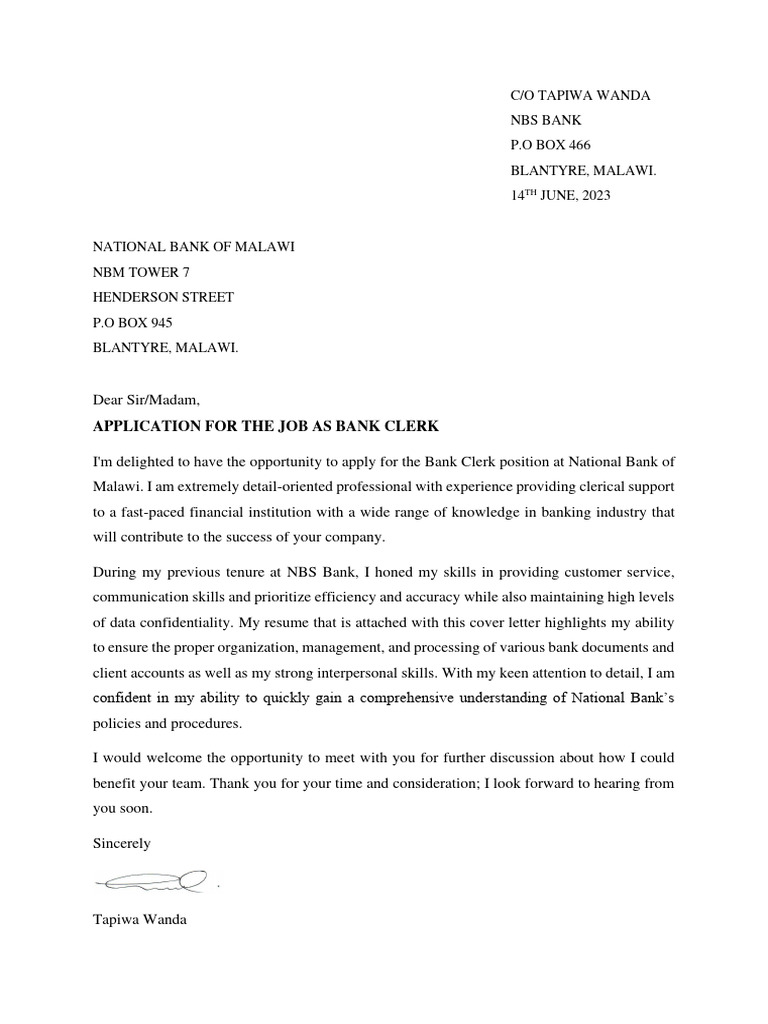 Application for Bank Clerk Position | PDF