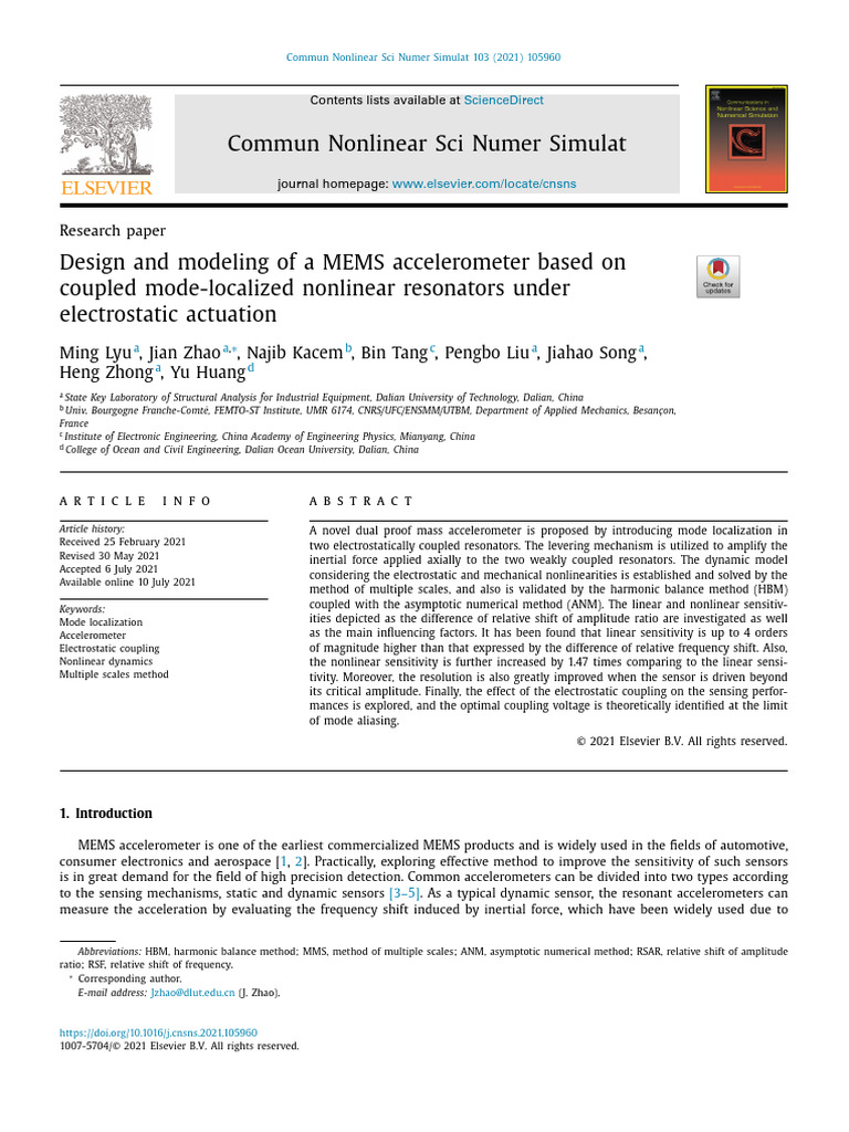 Design and Modeling of A MEMS Accelerometer Based On | PDF ...