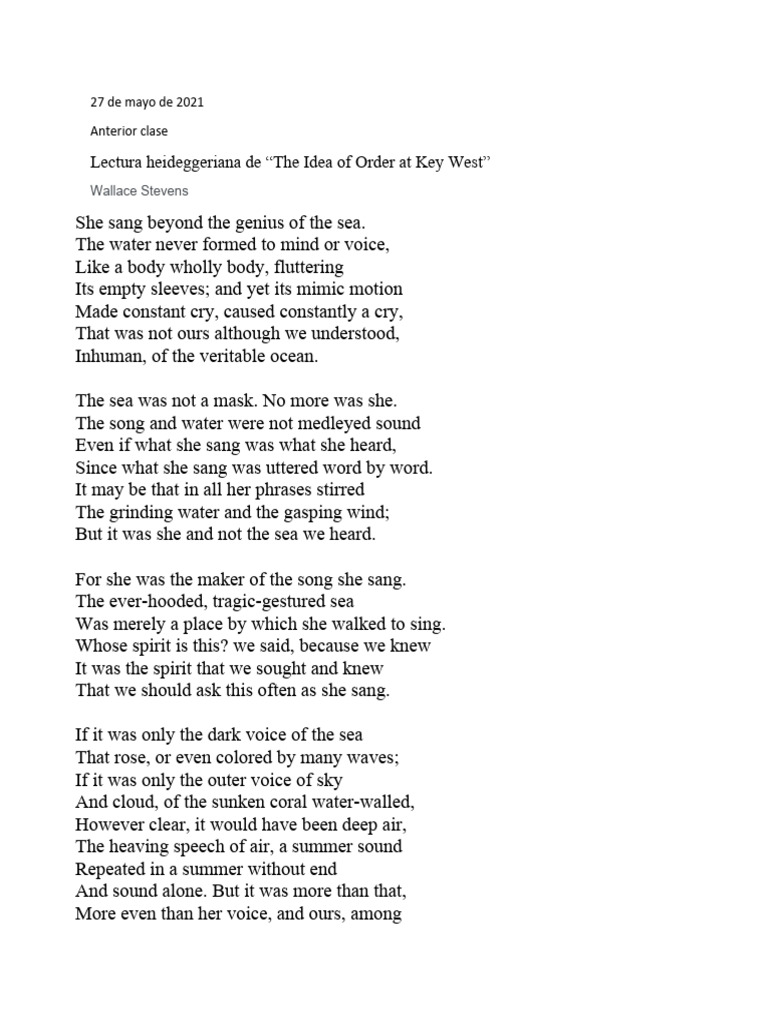 30 Poema Wallace Stevens The Idea Of Order At Key West Pdf