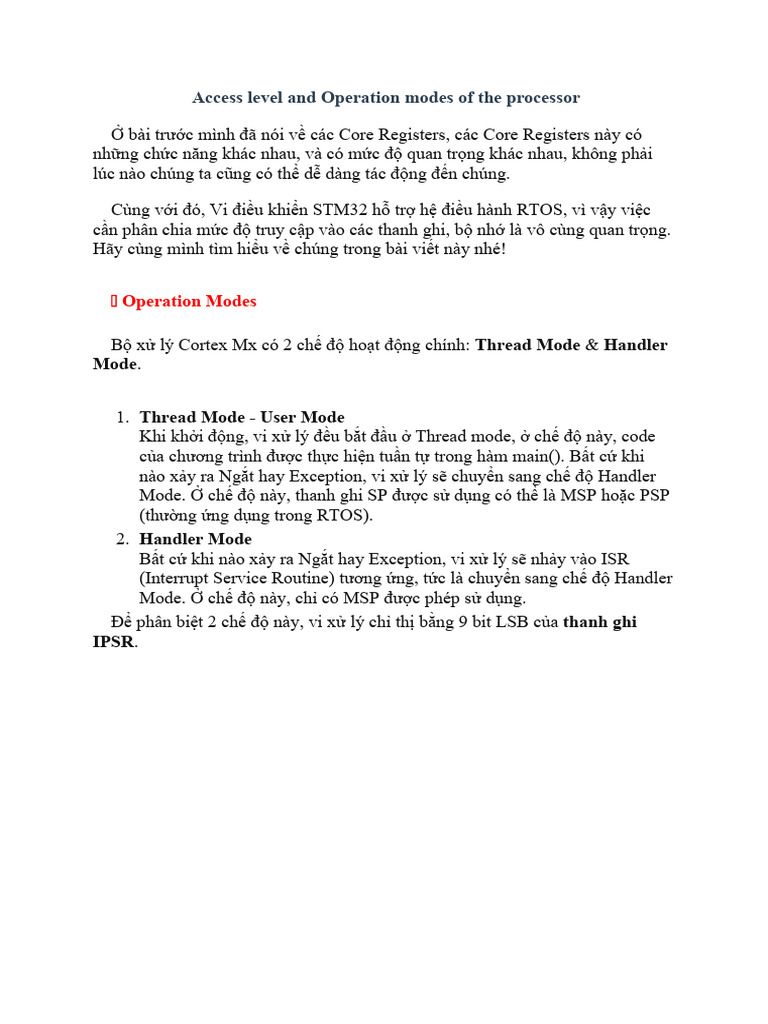 Access Level and Operation Modes of The Processor | PDF