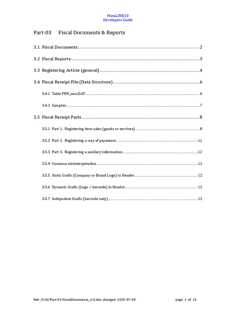MetaLINK10 Fiscal Documents Guide | PDF | Receipt | Point Of Sale