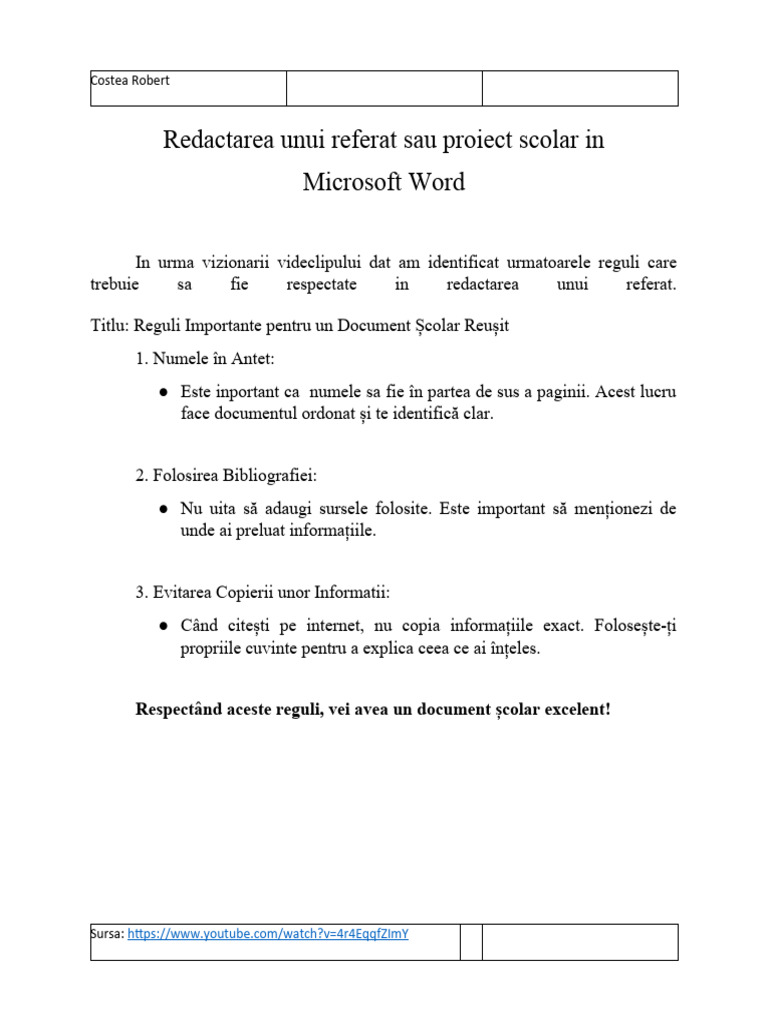 Redactarea Unui Referat Sau Proiect Scolar in Microsoft Word | PDF