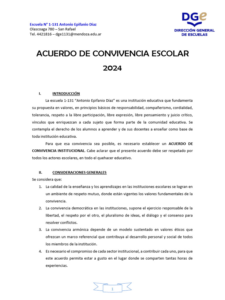 Acuerdo Convivencia Escolar 2024 | PDF | Escuelas | Enseñando
