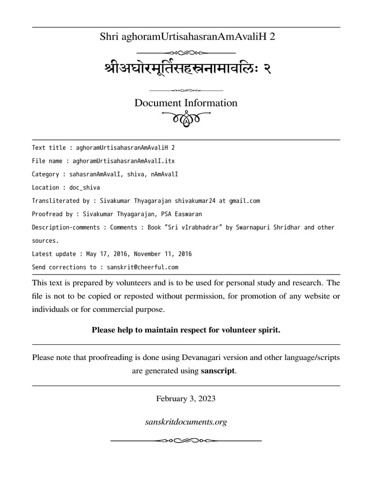 Aghoram Urtisahasran Am Aval I | PDF