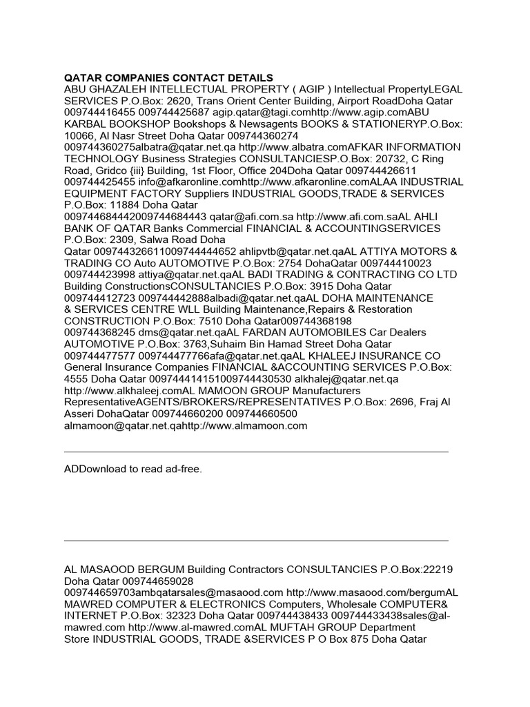 Qatar Companies Contact Information | PDF | Computers