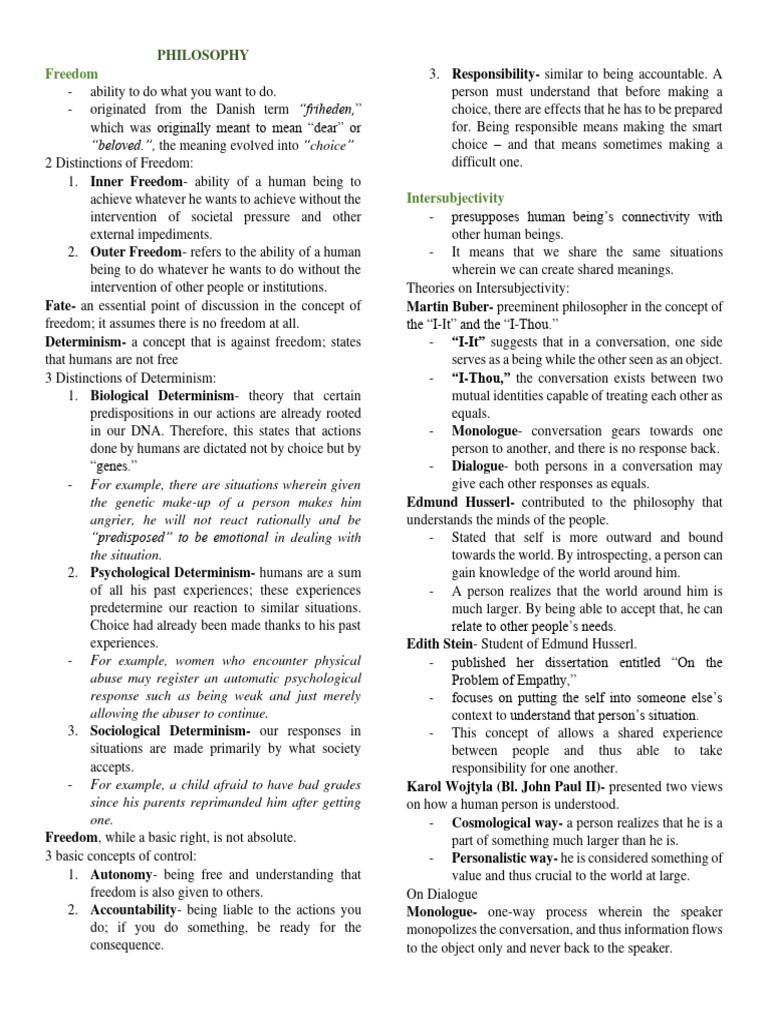 Philosophy 2ND QRTR Reviewer | PDF | Society | Free Will