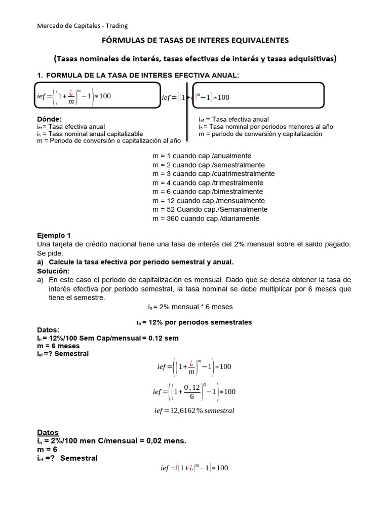 Tasas De Interes Equivalentes. – MYFV