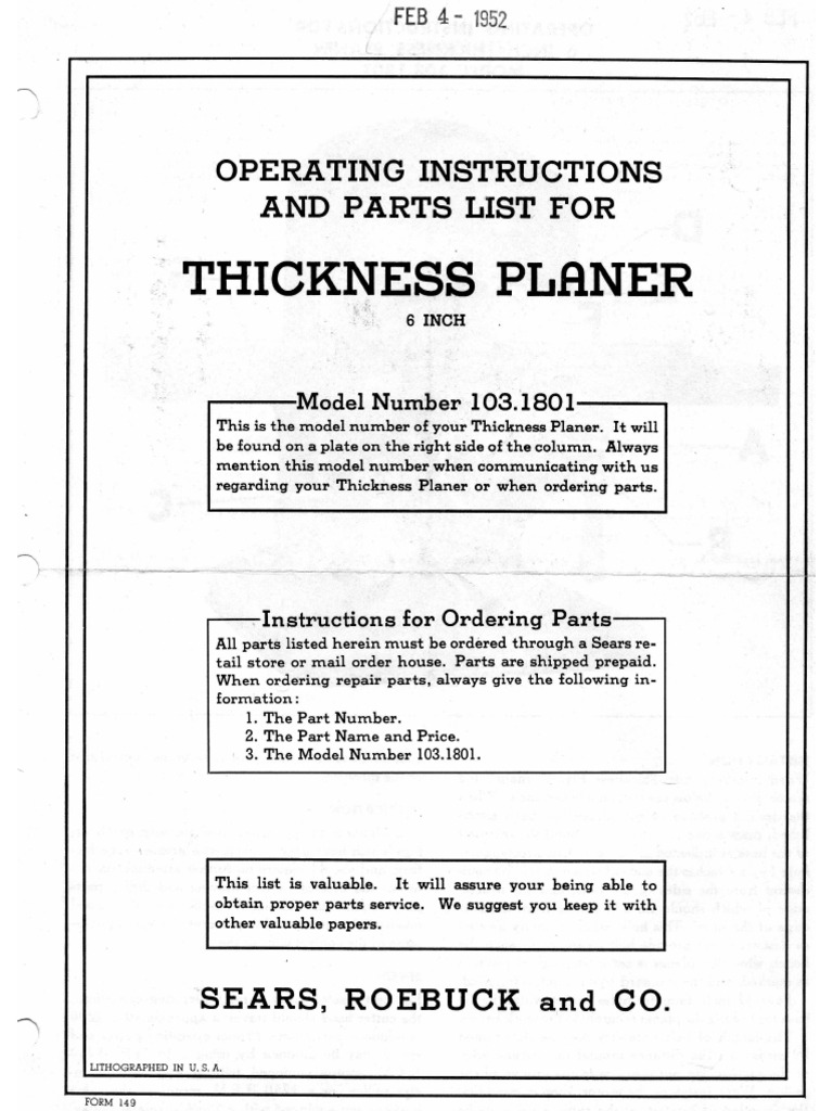 Craftsman Planer Instructions | PDF