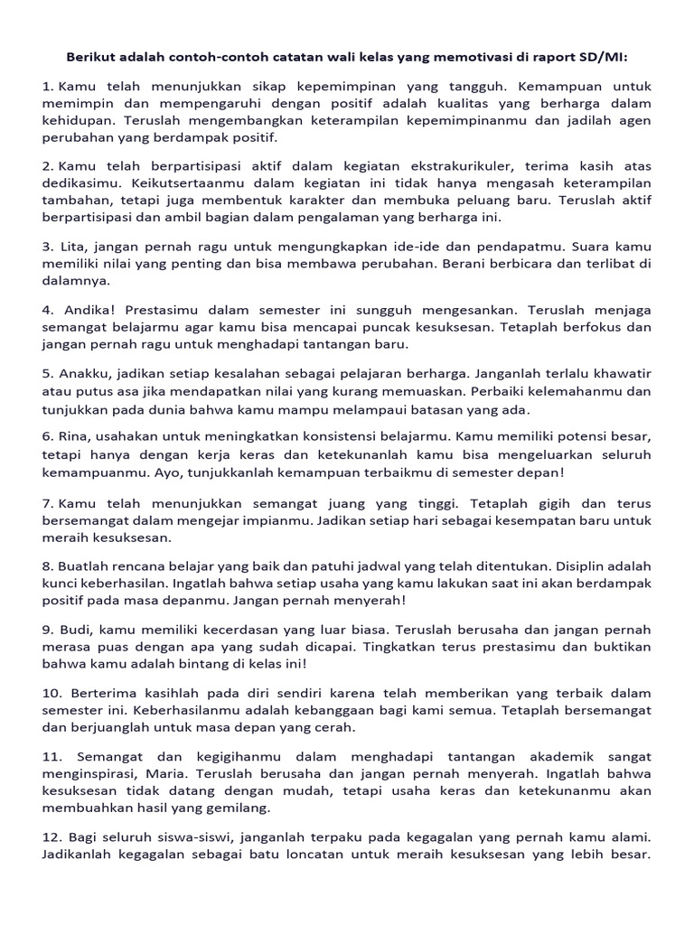 10 Contoh Catatan Rapor yang Menginspirasi, Bangkitkan Semangat Belajar Siswa Gen Z
