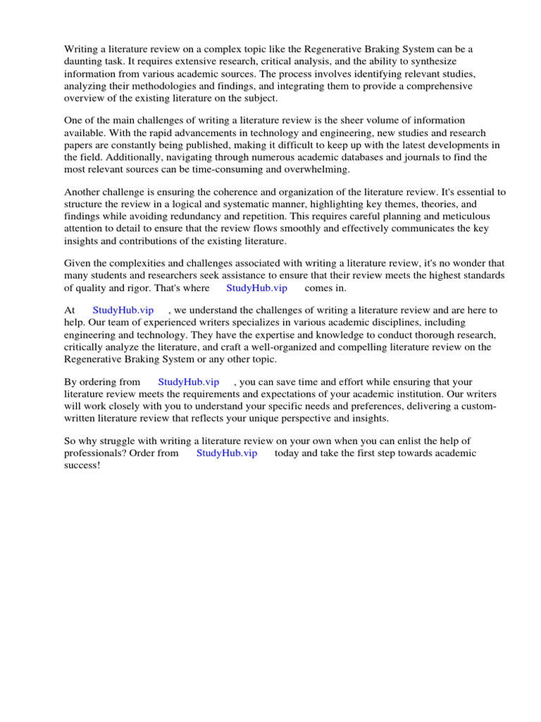 Literature Review on Regenerative Braking System PDF Brake