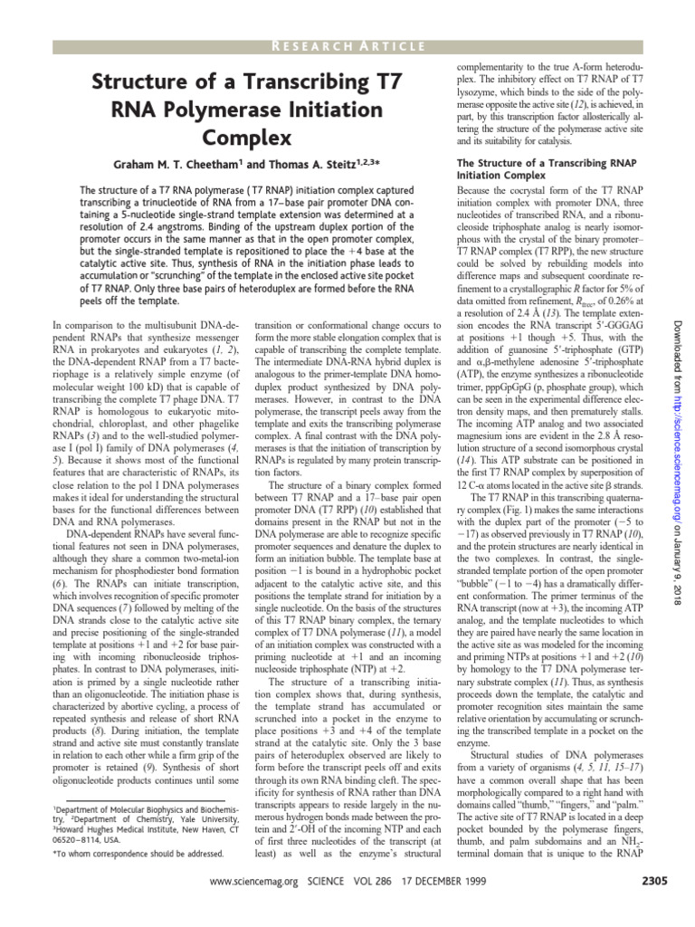 T7 RNA Polymerase Structure Download Free PDF Dna Promoter