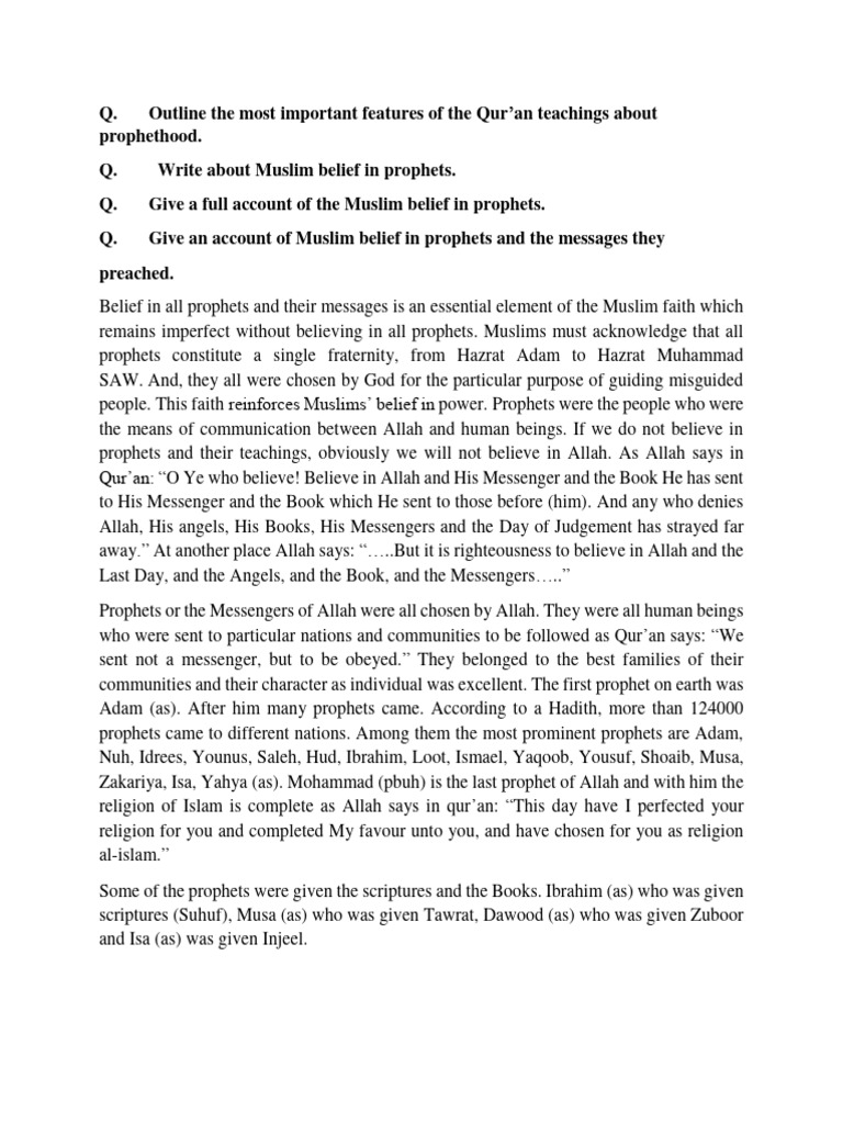 Belief In Prophets Pdf Prophets And Messengers In Islam God In Islam