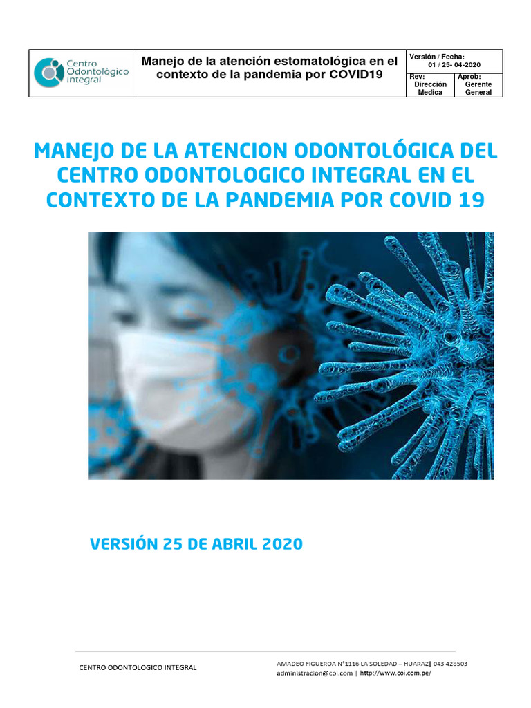 Manejo de La Atención Estomatológica en El Contexto de La Pandemia Por ...