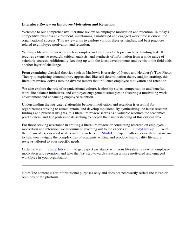 Literature Review On Employee Motivation and Retention | PDF | Employee ...