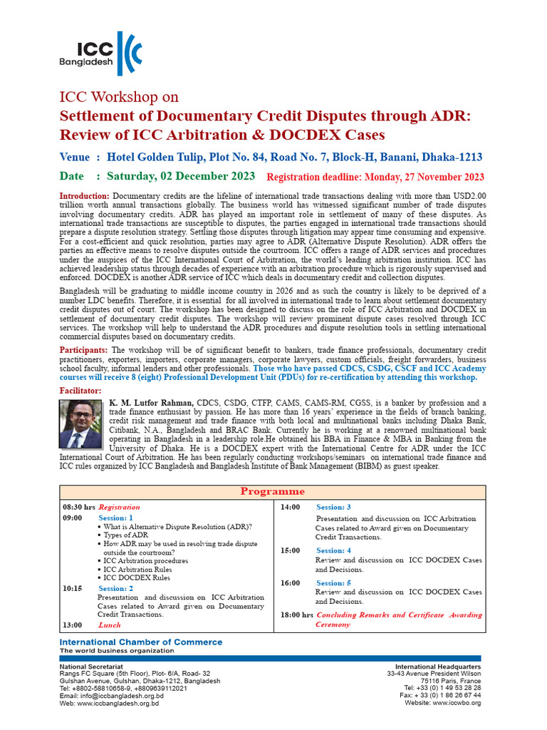 ICC Workshop Brochure | PDF | Alternative Dispute Resolution | Arbitration