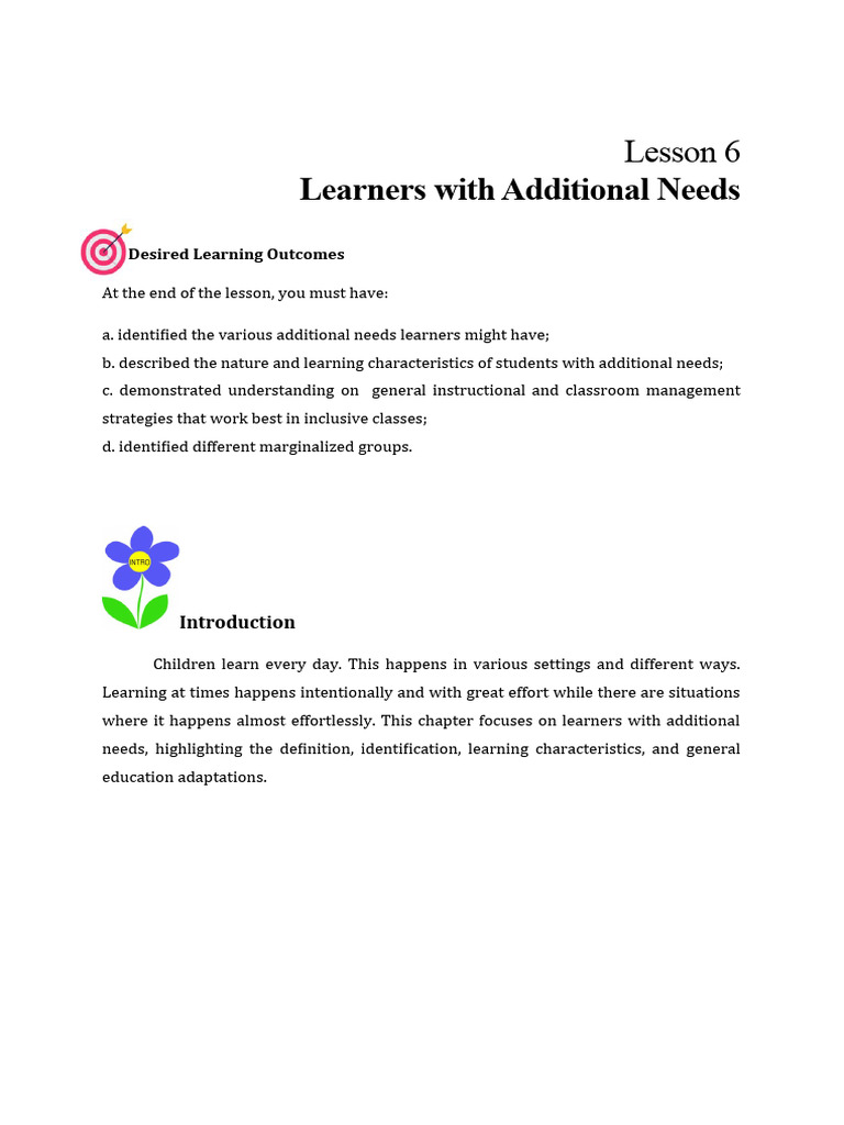 Supporting Learners with Additional Needs | PDF | Intellectual ...